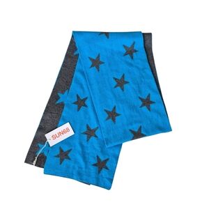Sun68 Italy Cashmere Cotton Blend Scarf Blue & Gray Stars Unisex